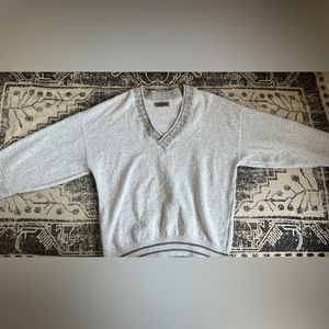 VTG Janton Grey V-Neck Oversized Slouchy Patterned Sweater: Size L